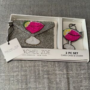 Rachel Zoe Glittering Silver and Pink Card Case with Charm Beaded Gift Set